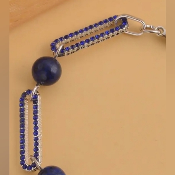 SET Lapis Lazuli & Blue Austrian Crystal Paper Clip Bracelet & Drop Earrings 💙 - Picture 5 of 16